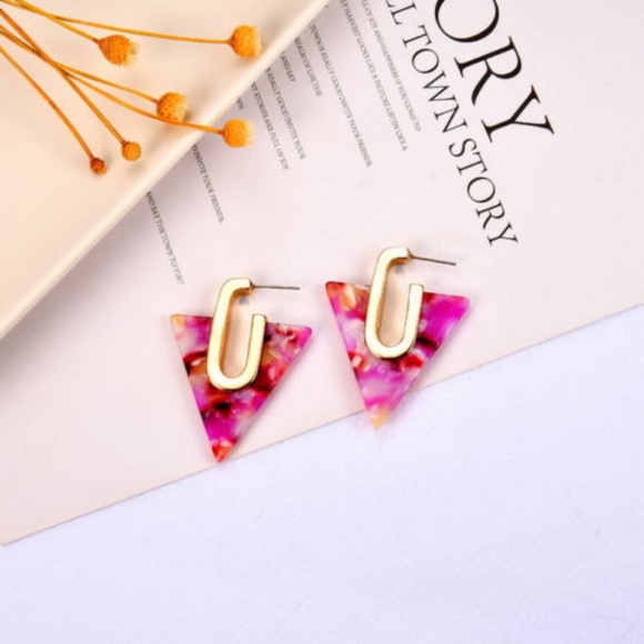 Jewelry - Marble Acid Tortoise Shell Triangle Gold Earrings